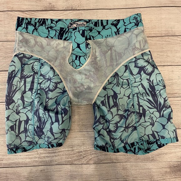 MENS TRUNKS SURF & SWIM BLUE TROPICAL HAWAIIAN BOARD SHORTS SIZE 36 - Picture 8 of 11
